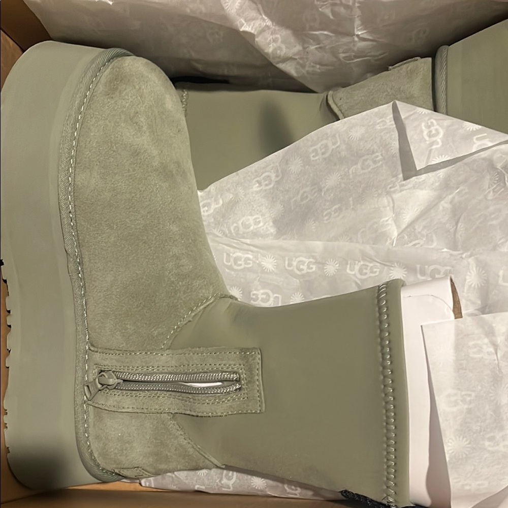 UGG Light Olive Boots with Side Zipper